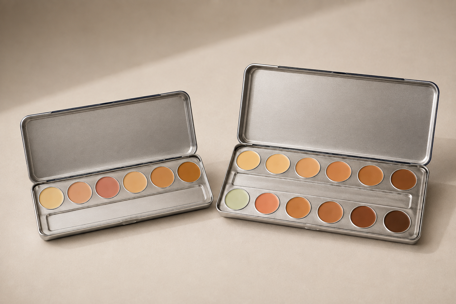 Comparação entre paletas Dermacolor personalizadas de 6 e 12 cores